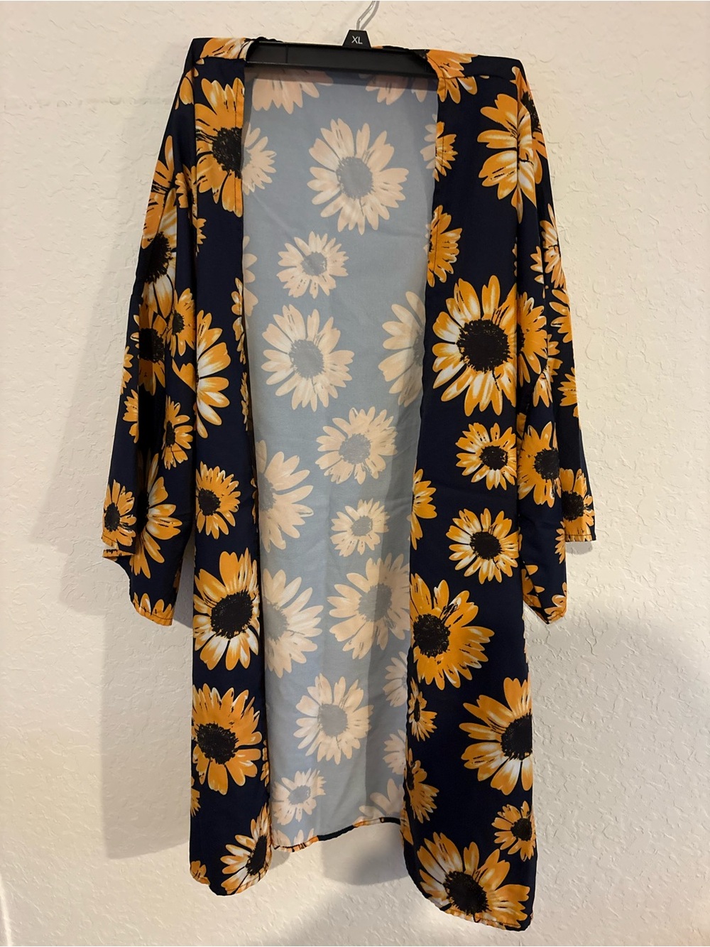 SHEIN Navy Sunflower Print Open-Front Kimono